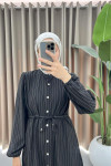 Waist Pleated Striped Suit Black