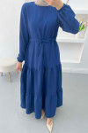 Pleated Waist Dress Navy Blue