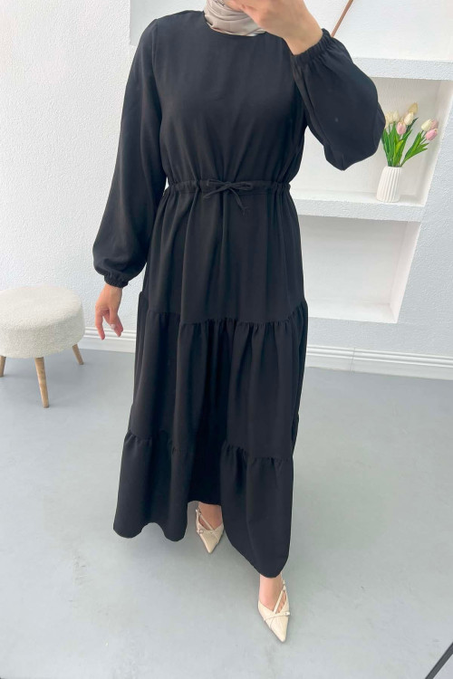 Waist Pleated Dress Black