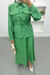 Waist Pleated Skirt Suit Green