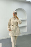 Oysho Suit Beige with Waist Drawstring