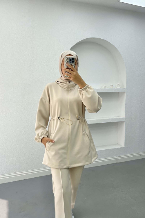 Oysho Suit Beige with Waist Drawstring