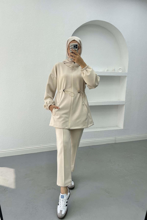 Oysho Suit Beige with Waist Drawstring