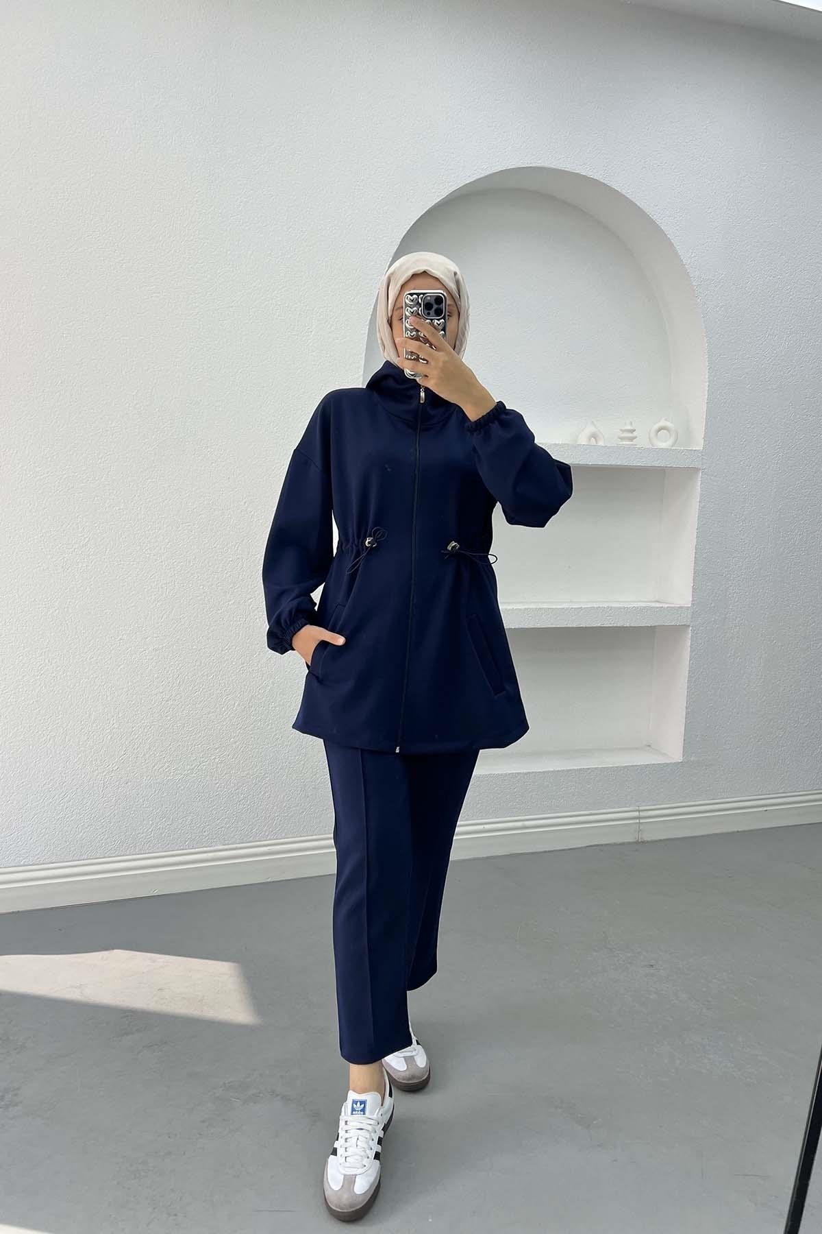 Oysho Suit Navy Blue with Waist Drawstring