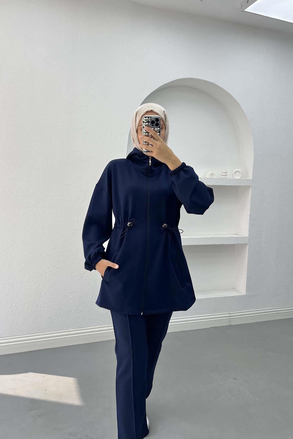 Oysho Suit Navy Blue with Waist Drawstring