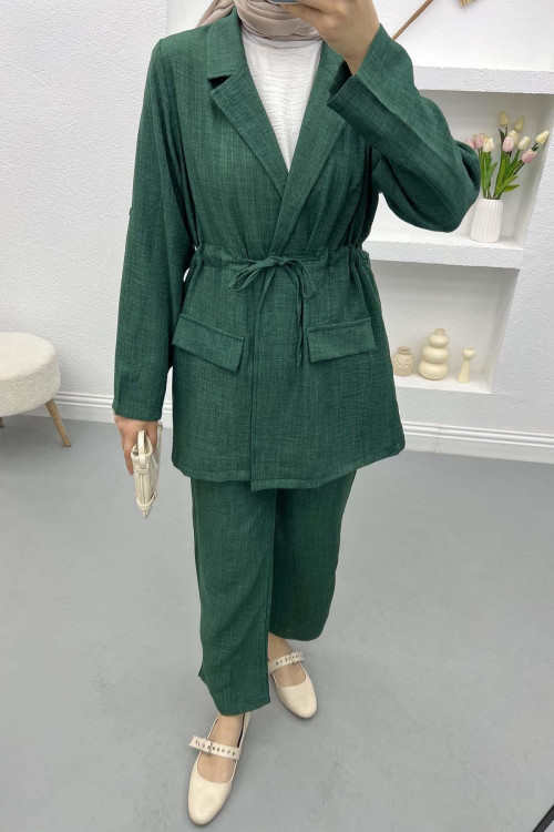 Waist Drawstring Trouser Set Emerald Green