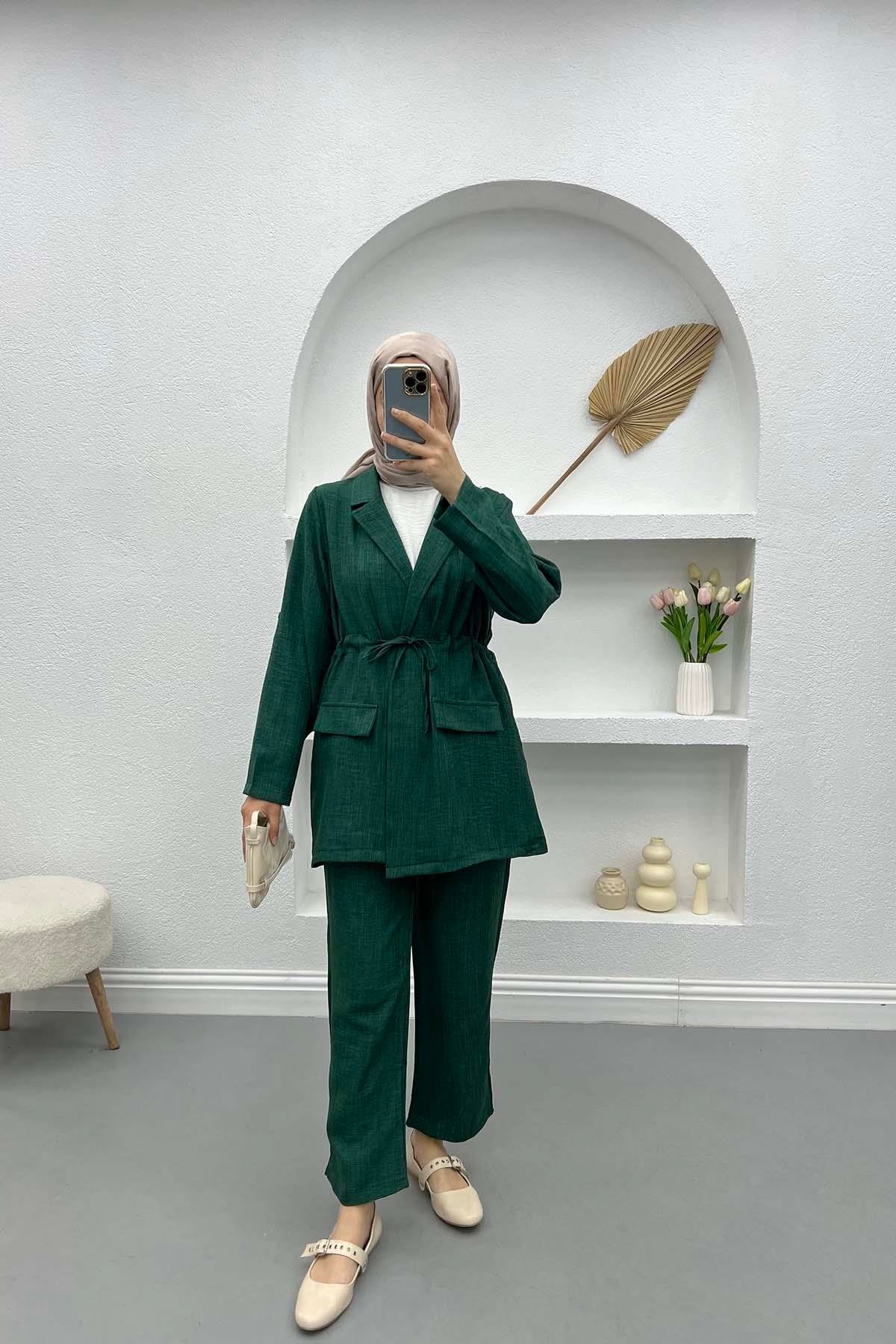 Waist Drawstring Trouser Set Emerald Green