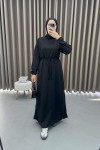 Waist Pleated Sweat Dress Black