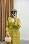 Waist Gathered Trench Coat Olive Green