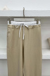 Waist Detailed Striped Trousers Beige