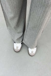 Waist Detailed Striped Trousers Gray