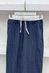 Waist Detailed Striped Trousers Navy Blue