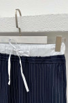 Waist Detailed Striped Trousers Navy Blue