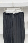 Waist Detailed Striped Trousers Black