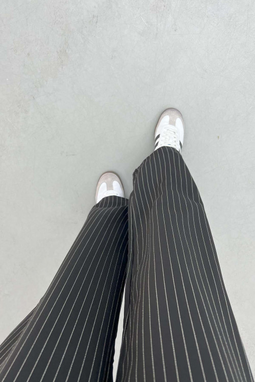 Waist Detailed Striped Trousers Black