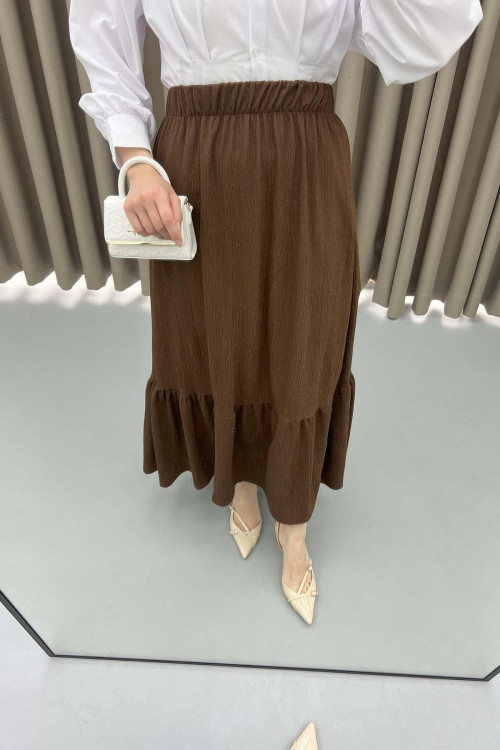 Elastic Waist Layered Skirt Bitter Brown