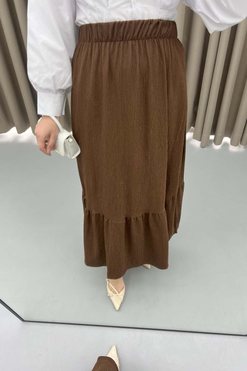 Elastic Waist Layered Skirt Bitter Brown