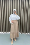 Waist Elastic Layered Skirt Milky Coffee