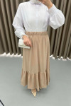 Waist Elastic Layered Skirt Milky Coffee