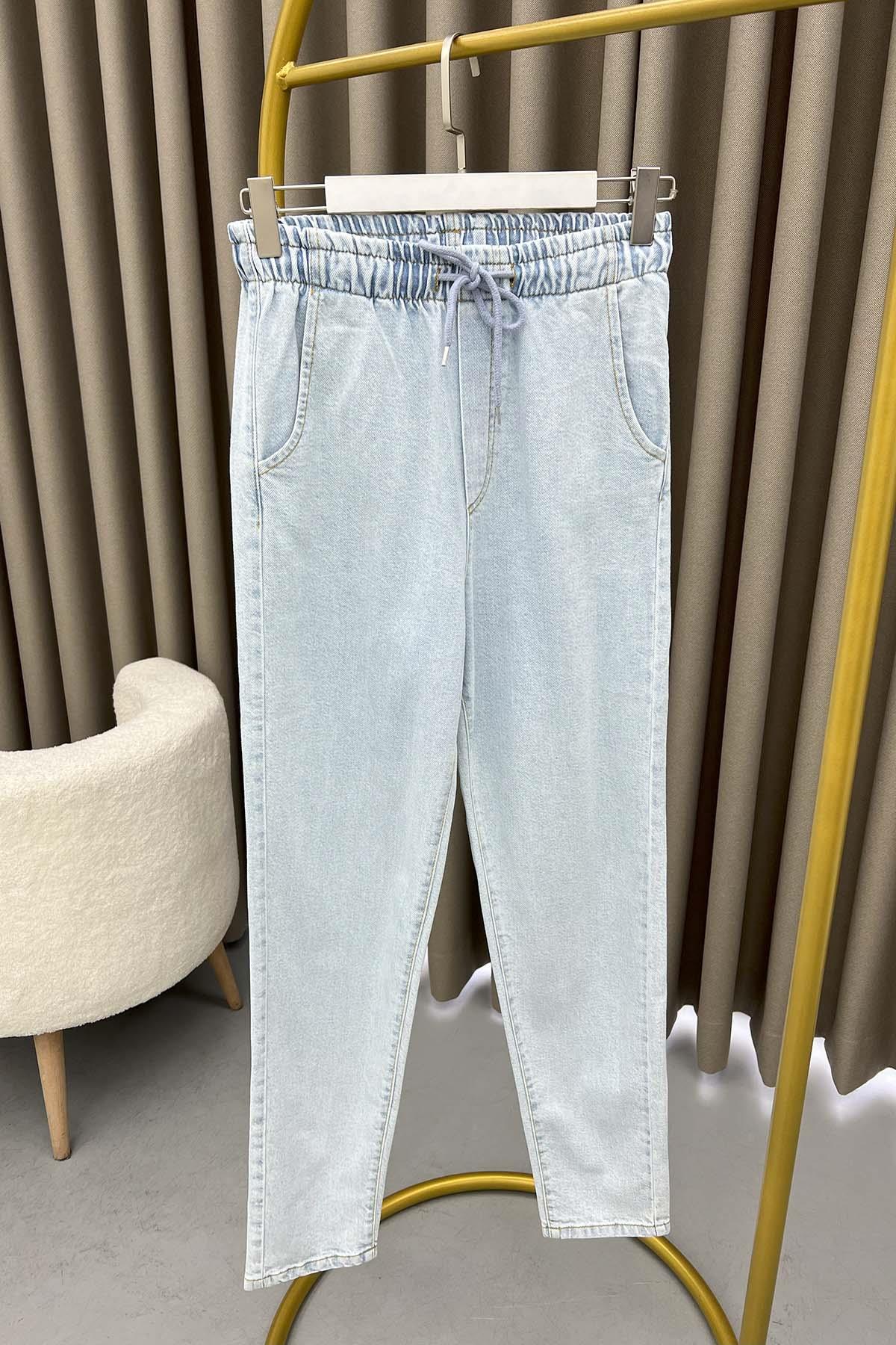 Elastic Waist Jeans Light Blue