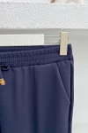 Elastic Waist Fabric Trousers Navy Blue