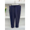 Elastic Waist Fabric Trousers Navy Blue