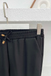 Elastic Waist Fabric Trousers Black