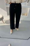 Elastic Waist Fabric Trousers Black