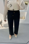 Elastic Waist Fabric Trousers Black