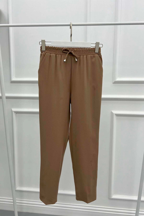 Elastic Waist Fabric Trousers Milky Coffee