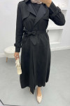 Waist Tie Suede Trench Coat Black