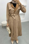 Waist Tie Suede Trench Coat Milky Coffee