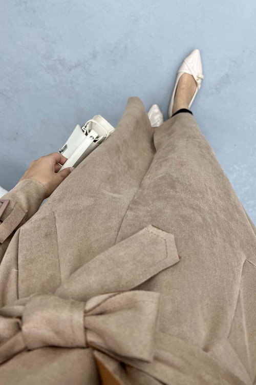 Waist Tie Suede Trench Coat Milky Coffee