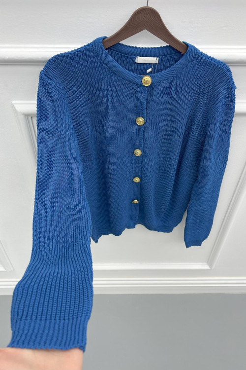 Crew Neck Cardigan Blue