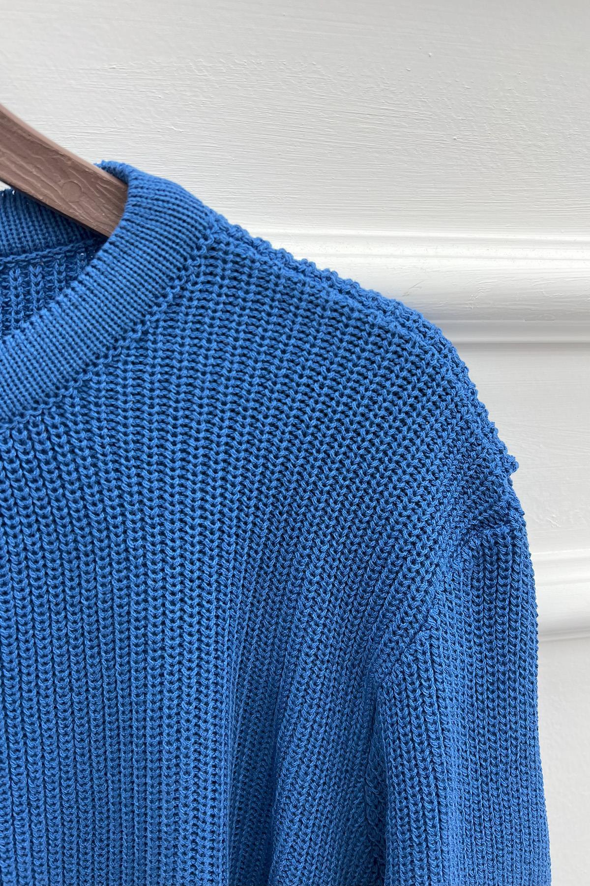 Crew Neck Cardigan Blue