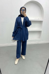 Piping Kimono Suit Navy Blue