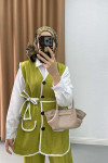 Piping Belted Suit Oil Green