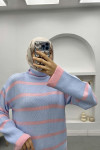 Turtleneck Striped Sweater Blue