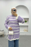 Turtleneck Striped Sweater Purple