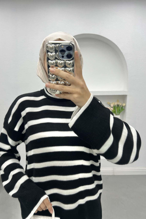 Turtleneck Striped Sweater Black