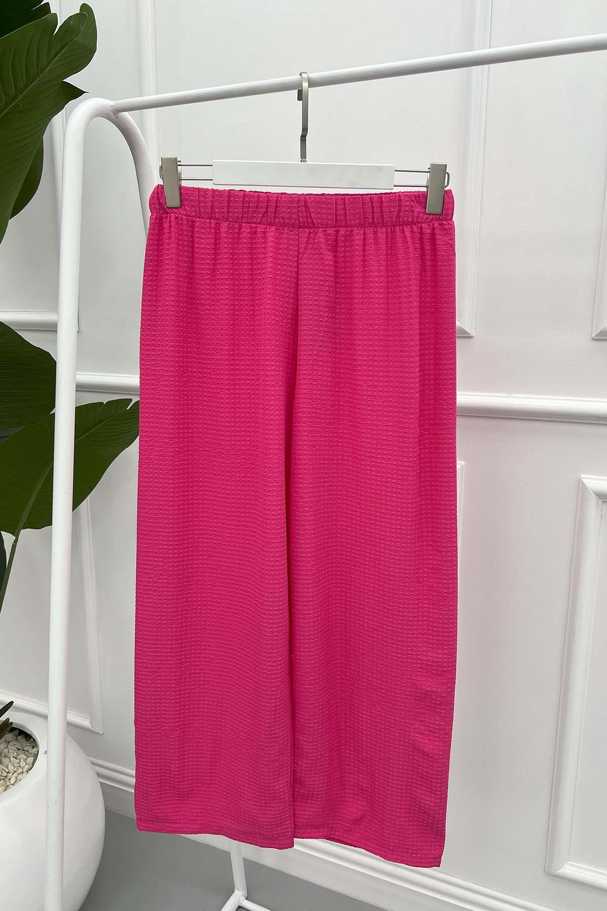 Wide Leg Seersucker Trousers Pink