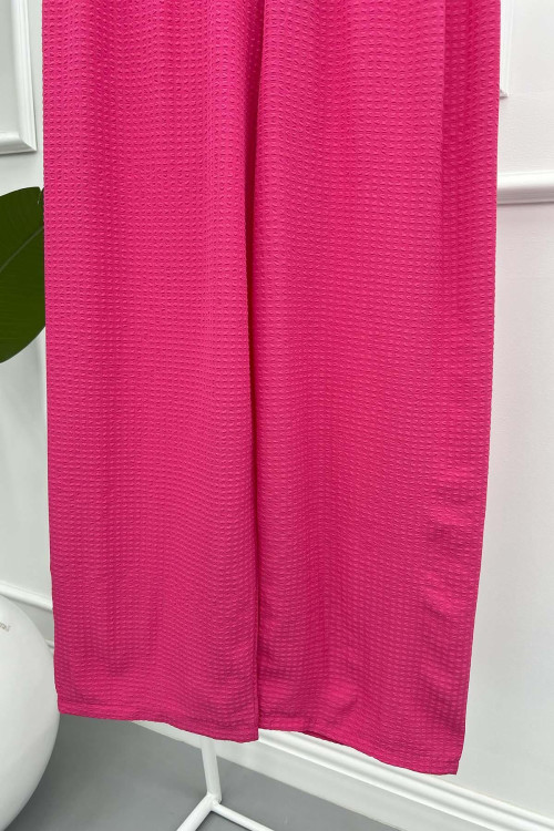 Wide Leg Seersucker Trousers Pink