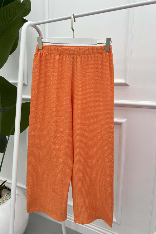 Wide Leg Seersucker Trousers Orange