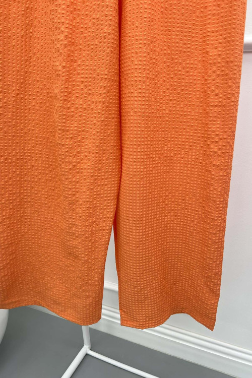 Wide Leg Seersucker Trousers Orange