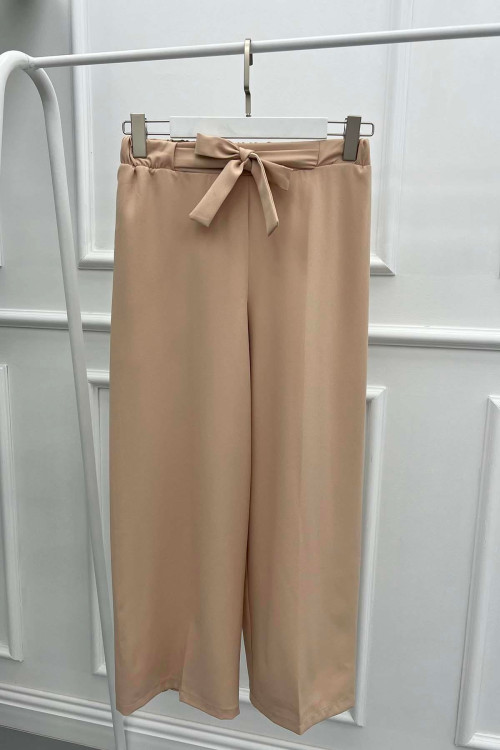 Wide Leg Fabric Trousers Beige