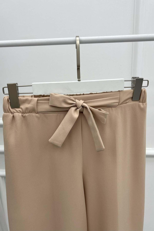 Wide Leg Fabric Trousers Beige