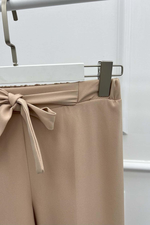 Wide Leg Fabric Trousers Beige