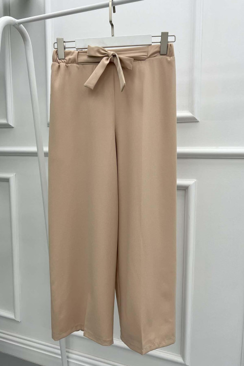 Wide Leg Fabric Trousers Beige