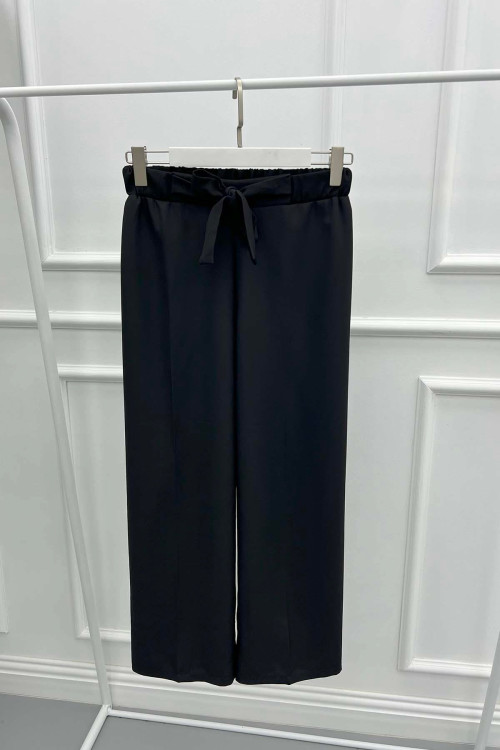 Wide Leg Fabric Trousers Black