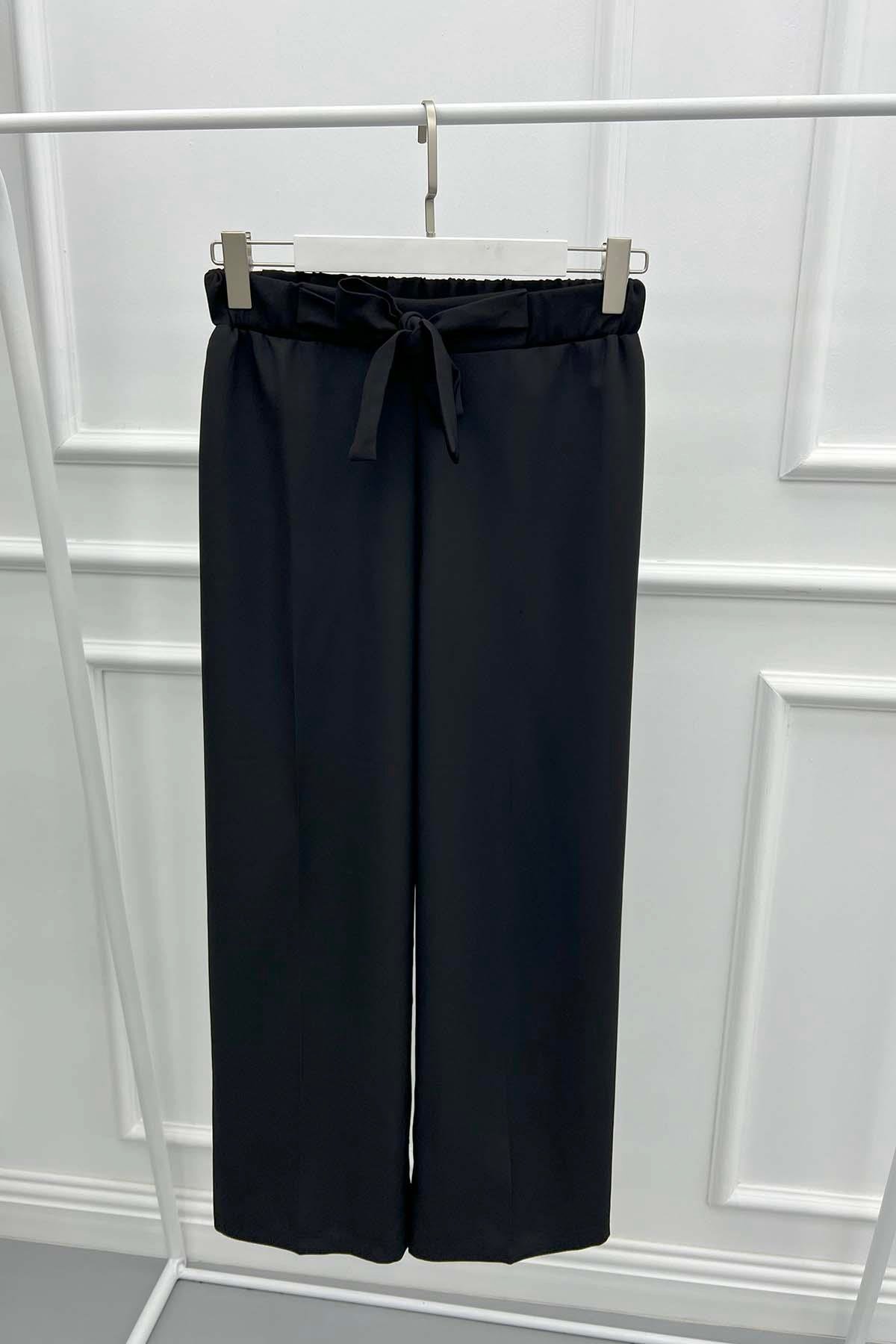 Wide Leg Fabric Trousers Black